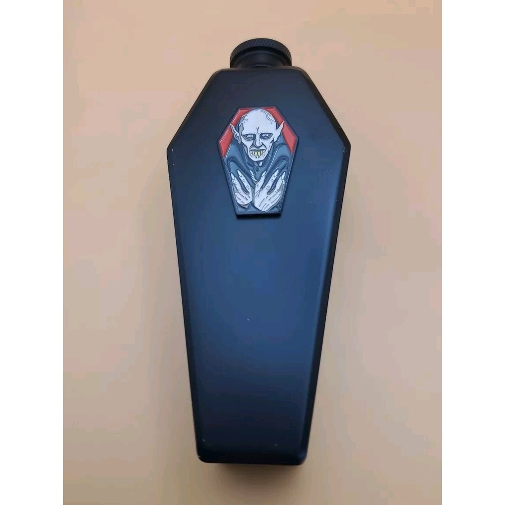 Gothic Hip Pocket Flask Metal Black With Dracula Medallion Coffin Flask
